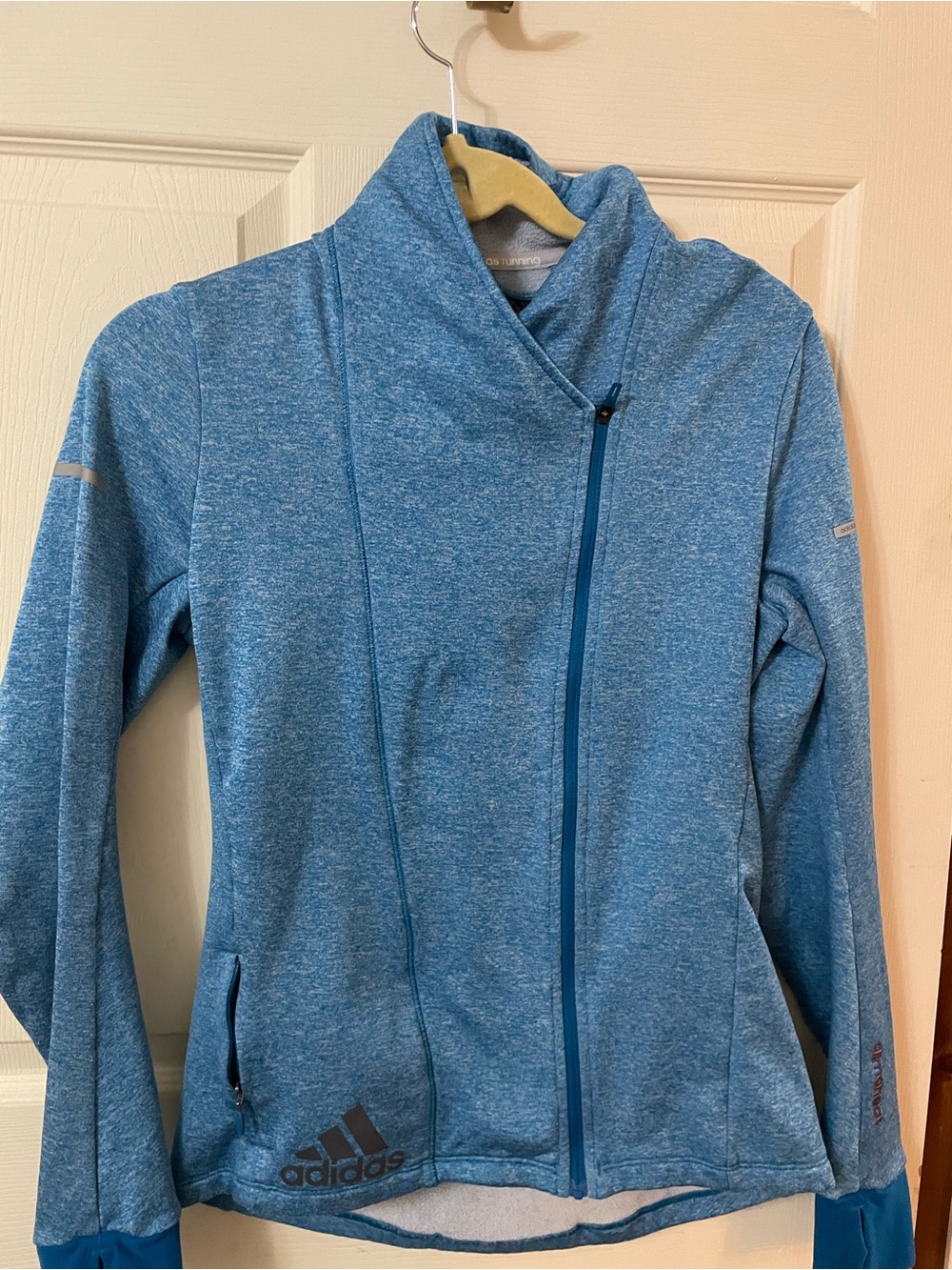 adidas Women's Heathered Blue Asymmetric Zip Jacket